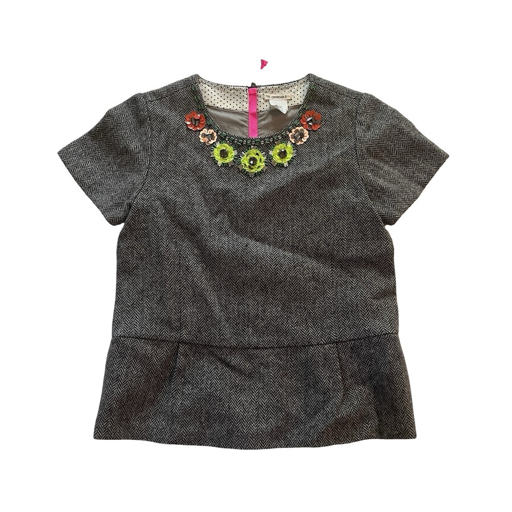 Crewcuts Girls Size 10 Cotton Wool Short Sleeve Shirt Beaded Sequin Herringbone